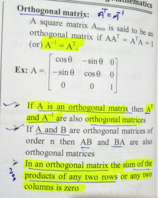 Linear Algebra Engineering Maths Orthogonal Matrix