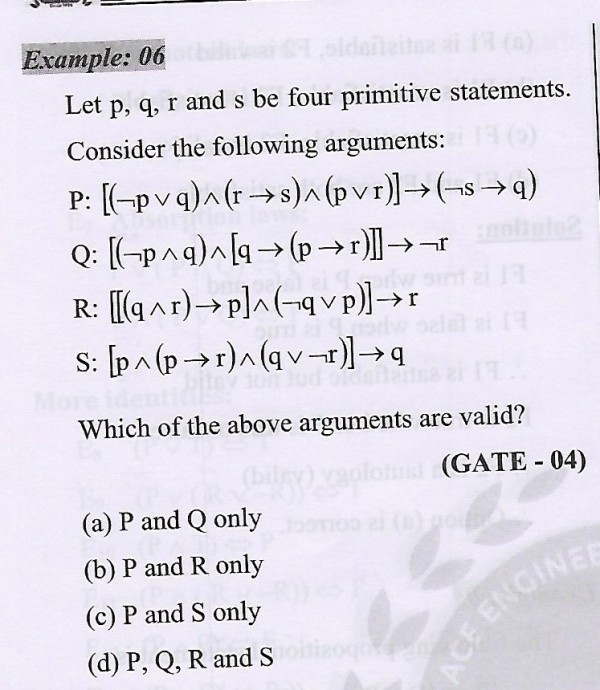 Gate 04 Logics Let P Q R S Be 4 Primitive Statements Consider These Arguments Gate Overflow