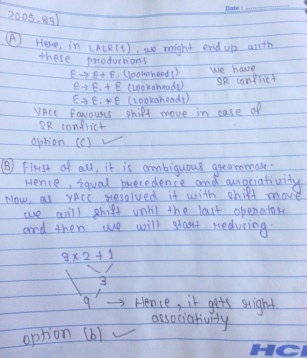 Compiler Design: GATE CSE 2005 | Question: 83a